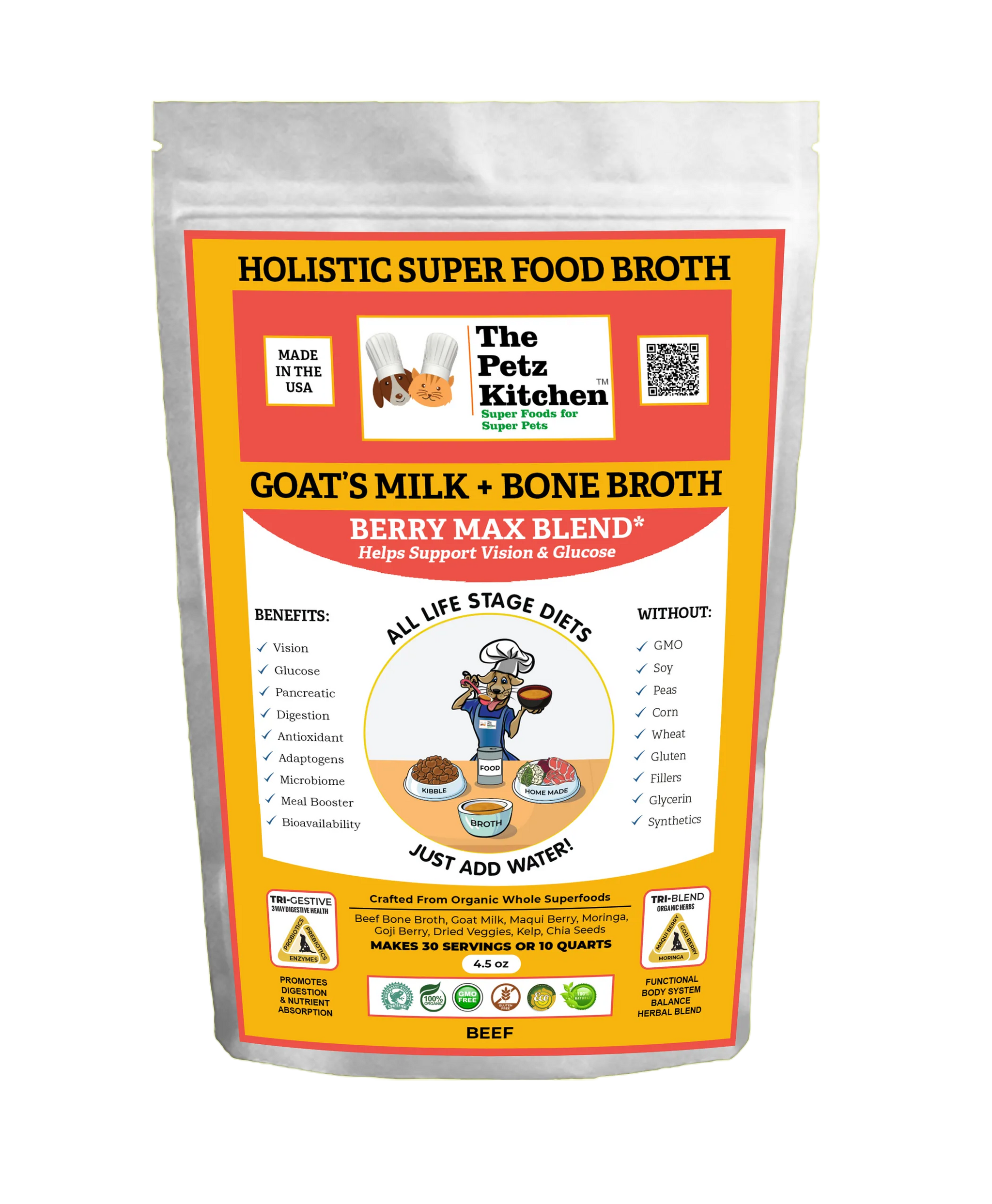 Goats Milk + Bone Broth Berry Max Antioxidant Vision & Glucose Support Broth* The Petz Kitchen Dog & Cat Holistic Super Foods*