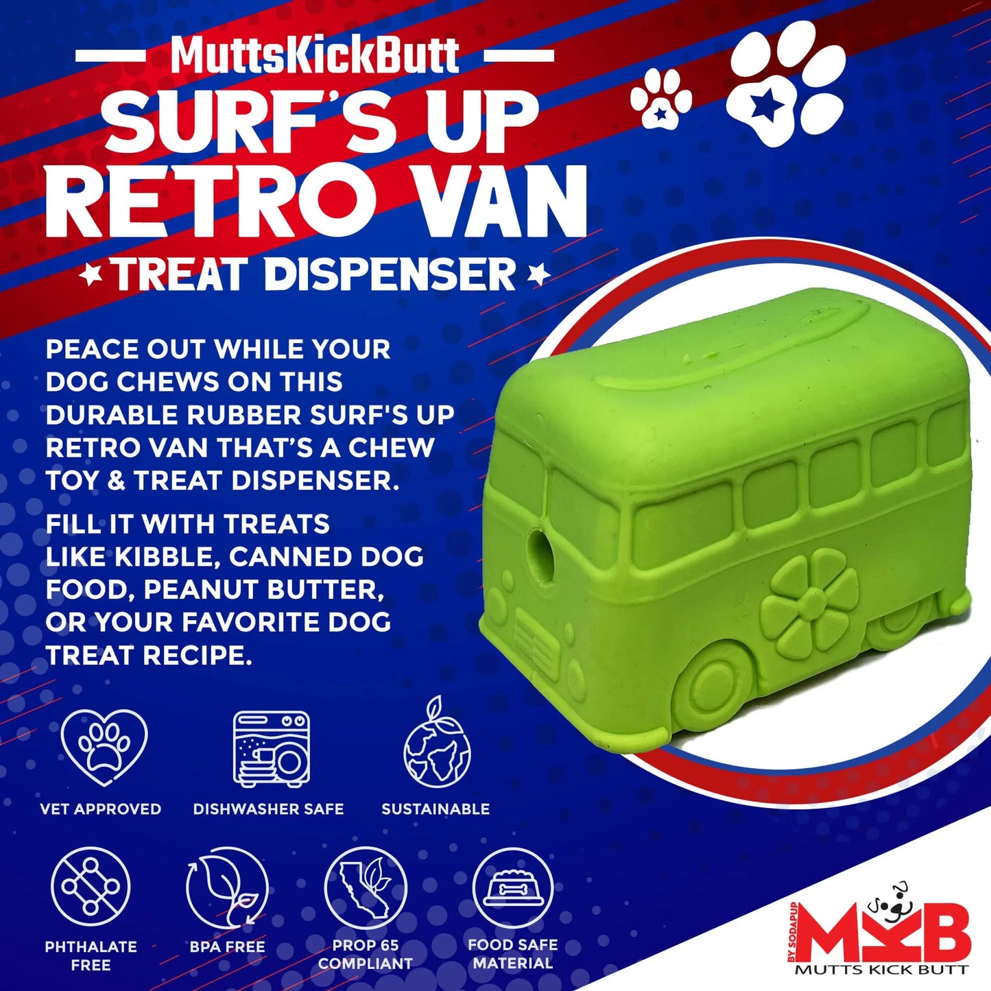 Surf's Up! Retro Van Dog Toy - Durable Chew Toy for Large Dogs