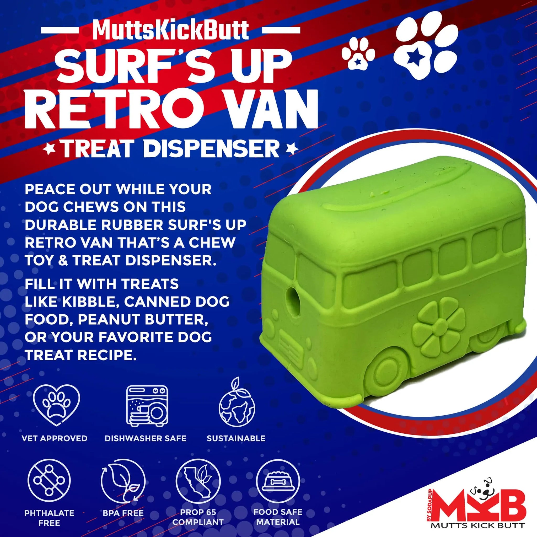 Surf's Up! Retro Van Dog Toy - Durable Chew Toy for Large Dogs