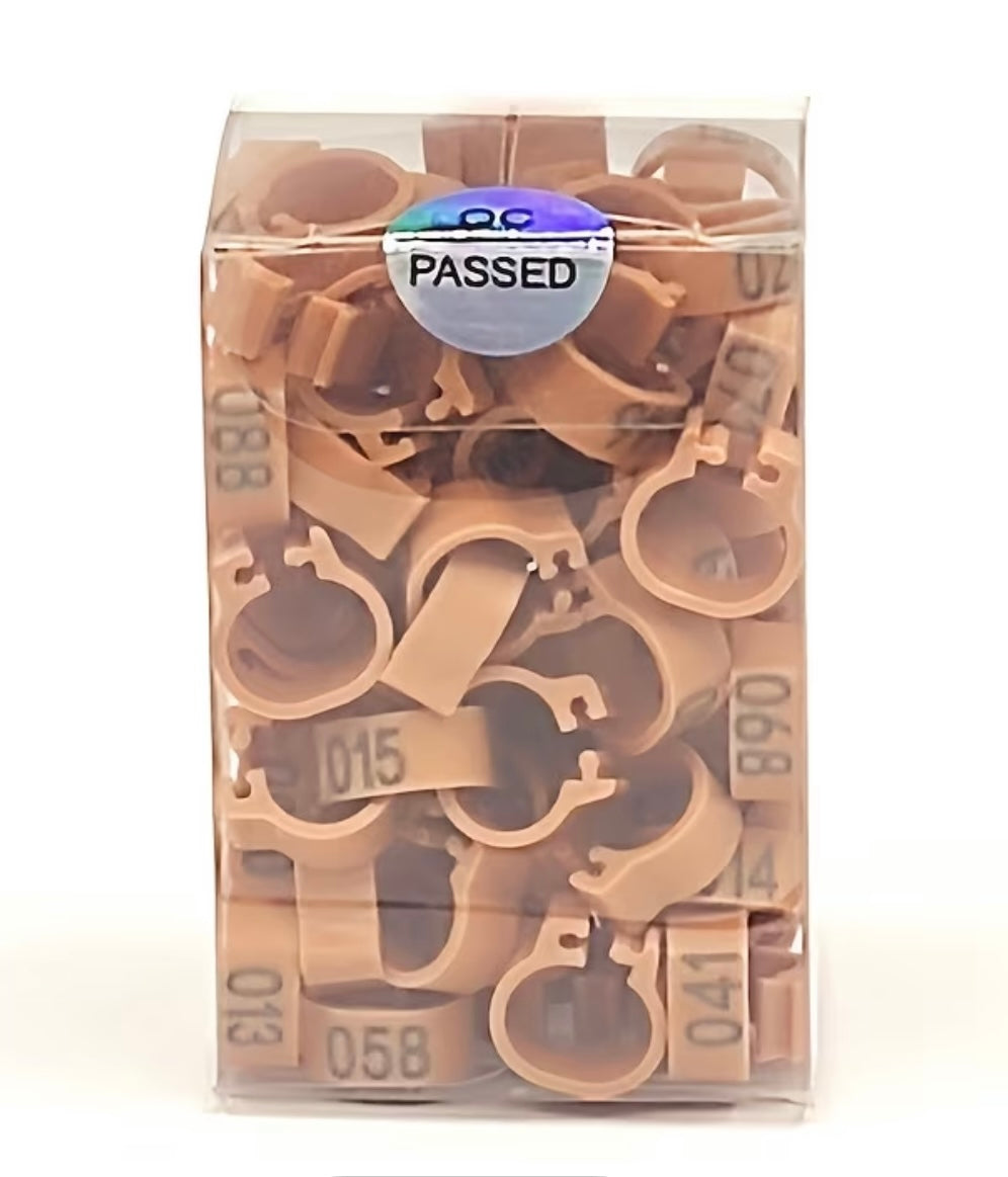 100PCS Racing Pigeon Leg Bands – Snap-On Numbered Identification Rings (001–100)
