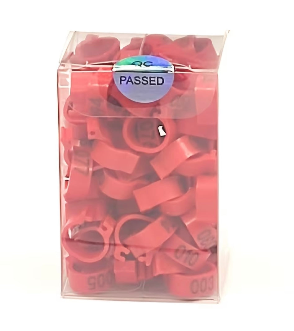 100PCS Racing Pigeon Leg Bands – Snap-On Numbered Identification Rings (001–100)