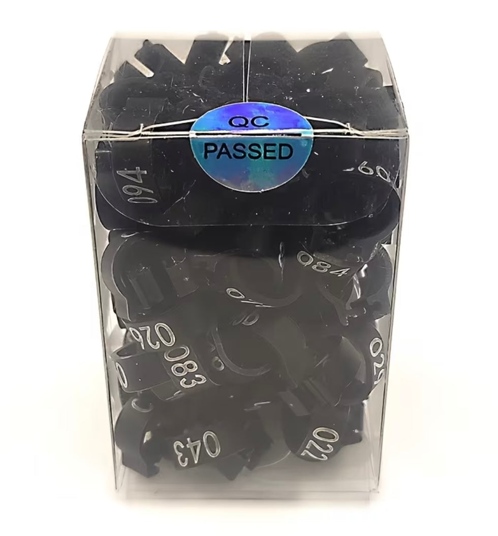 100PCS Racing Pigeon Leg Bands – Snap-On Numbered Identification Rings (001–100)